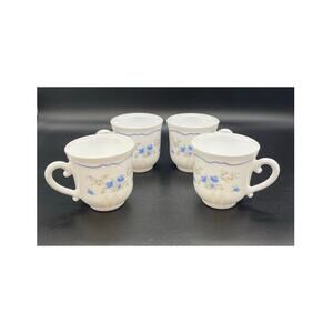 Arcopal Romantique Set of 4 Tea Cups Blue Flowers French Country 3"